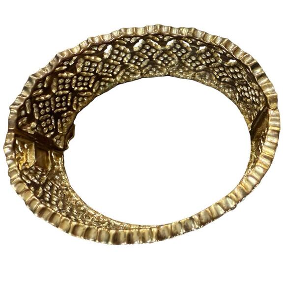 Vintage Gold Tone Bracelet with Rhinestones Cuff Style - Picture 2 of 5